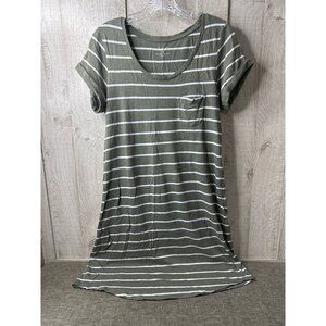 Sonoma Olive Green & White Women Medium Striped Short Sleeve T-Shirt Dress
